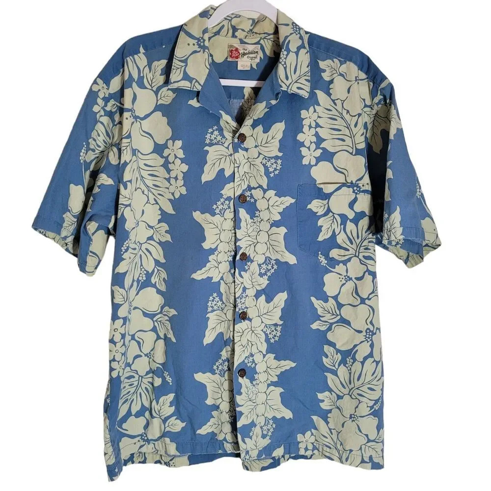 Hilo Hattie Hawaiian Tropical Button Up Shirt Men's Size XL 100% Cotton Blue